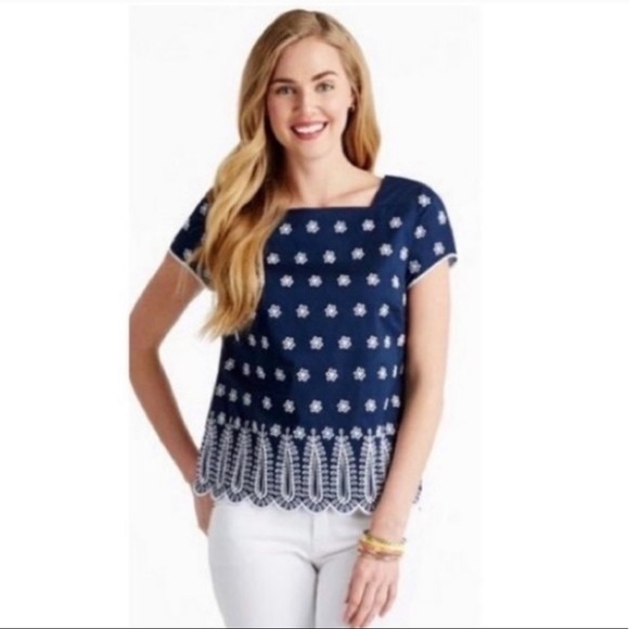 Vineyard Vines Tops - Vineyard Vines Navy and White Embroidered Cap Sleeve Top
